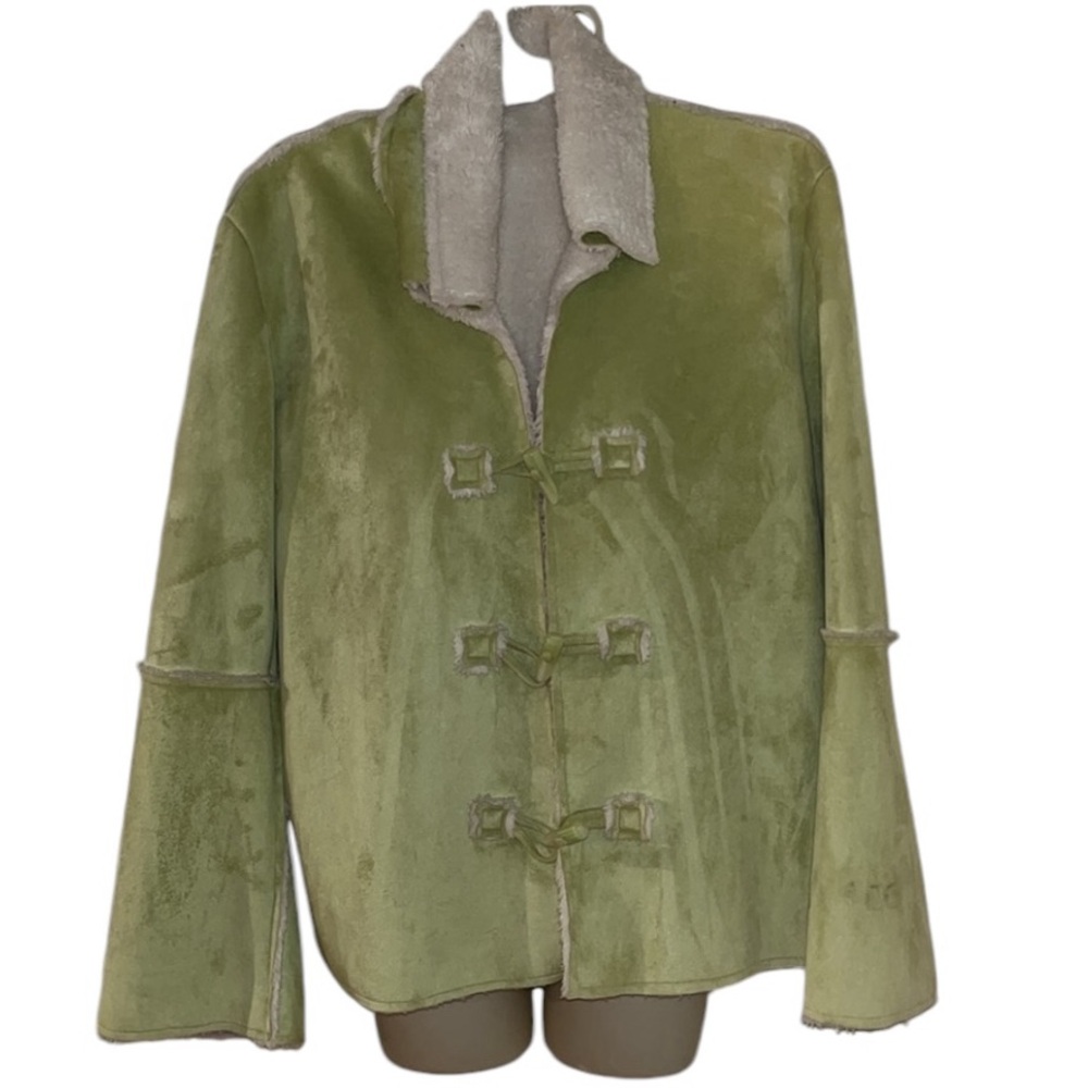Natalie & Me Weekend  size XL light lime green jacket soft faux suede fur lined